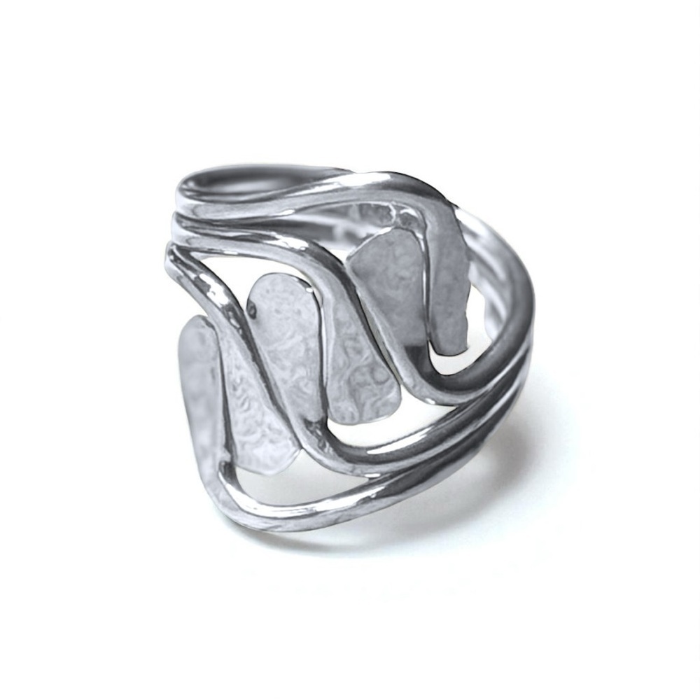 Sterling Silver 925 Artisan Triple Band Hammered Statement Ring